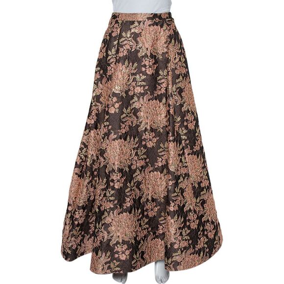 Alice + Olivia Dresses & Skirts - Alice + Olivia Brown Lurex Floral Jacquard Pleated Rachelle Maxi Skirt S